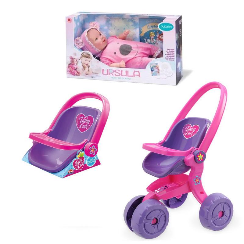 Kit Boneca Úrsula Vinil + Carrinho De Boneca + Bebe Conforto - Pupee ...