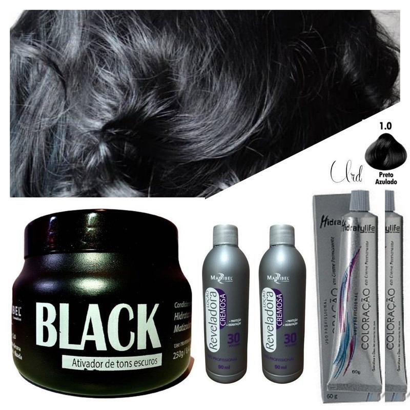 Kit Cabelo Preto Azulado 1 Matizador 250g 2 Tinta 60g 2 Ox - Mairibel ...