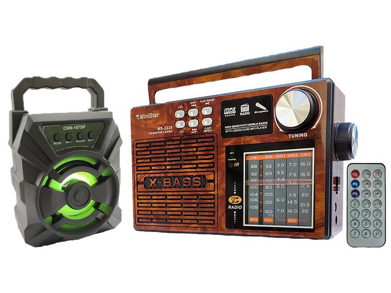 Kit Caixa De Som Portátil E Rádio Controle Fm Retrô Potente - Ministar ...