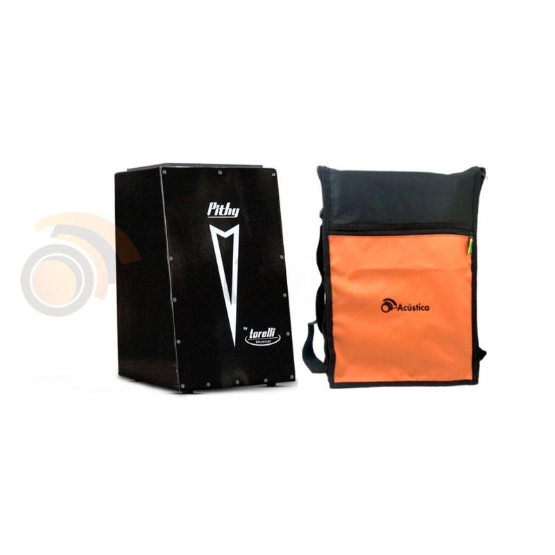 Kit Cajón Elétrico Pithy By Torelli Inclinado Preto + Bag Cajon
