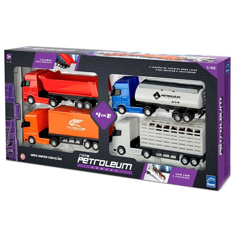 Kit Caminhões Roda Livre - Petroleum Series - 4 em 1 - Roma Brinquedos ...