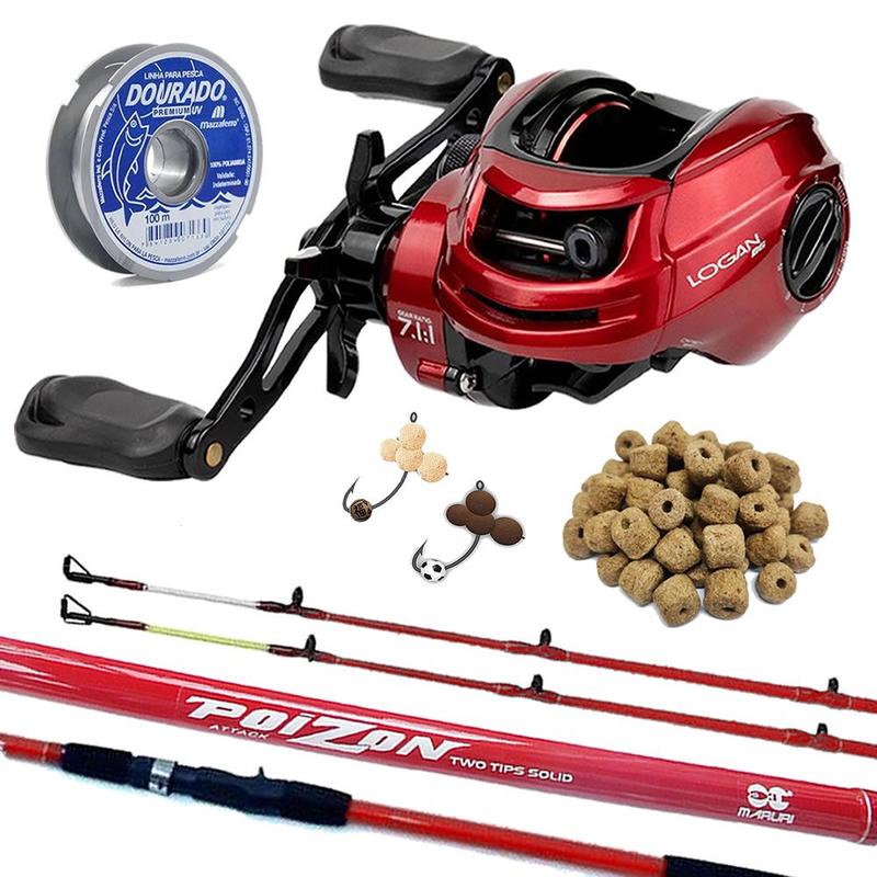 Kit Carretilha e Vara 12kg Pescaria Pesqueiro Ração e Linha - MARURI ...