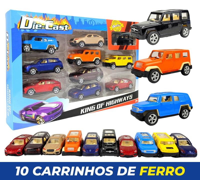 Kit Carrinhos de Ferro Fricção Miniatura 10 Carros Metal Wheels - Die ...