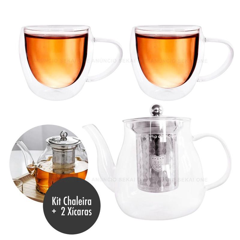 Kit Chaleira Com Infusor De Chá 600ml E 2 Xicaras 250ml - SEK - Chá e ...