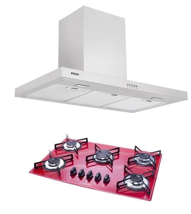 Kit Coifa Exaustor Depurador New Dritta 90 Cm Aço Inox 220V E Cooktop 5 ...