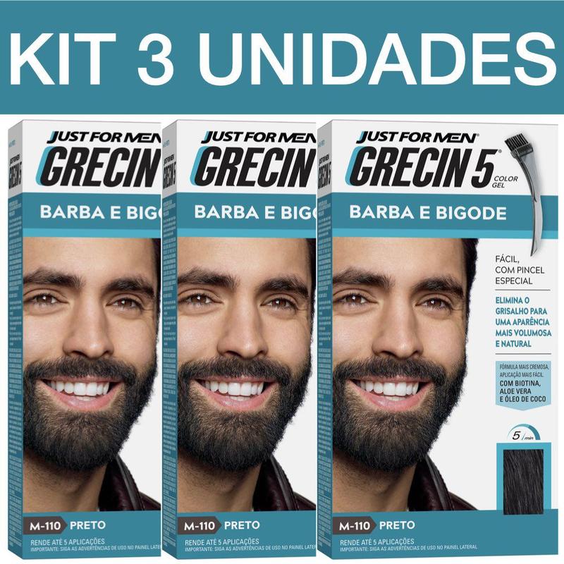KIT COM 3 GRECIN 5 COLOR GEL BARBA E BIGODE Preto M-110 - Tinta para ...