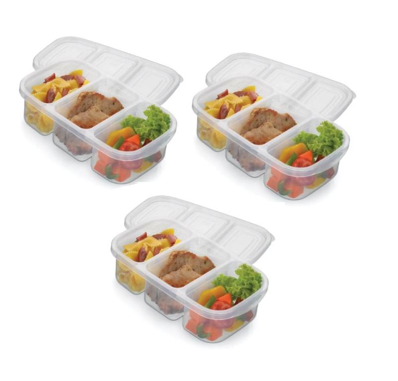 Kit com 3 Potes de Marmita de Plástico com 3 Divisórias - Nitron ...