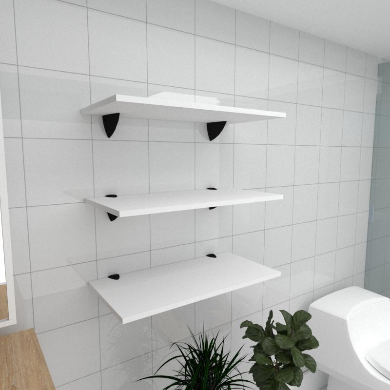 Kit com 3 prateleiras para banheiro em MDF suporte tucano cor branco 60