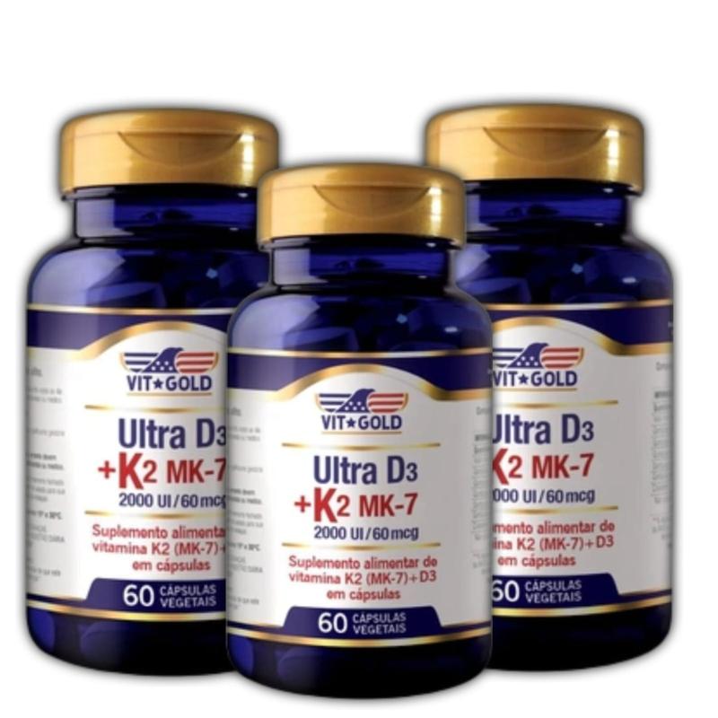 Kit com 3 Ultra D3 + K2 MK7 2000 UI/60 mcg, 60 Cápsulas, Vit Gold ...