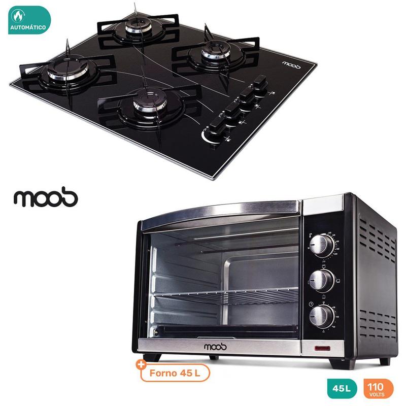 Kit Cooktop 4 Bocas a gás e Forno Eletrico 45l 127v - Moob - Kit ...