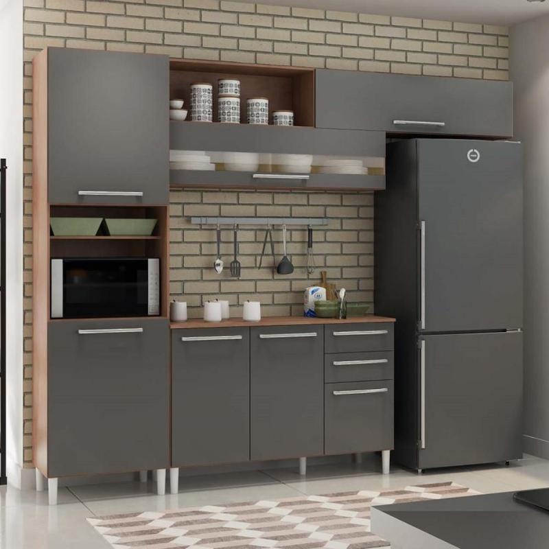 Kit Cozinha Completa Modulada 3 Peças MDF 13 Portas 2 Gavetas Com Vidro ...