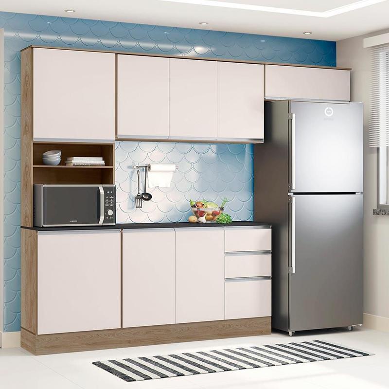 KIT DE COZINHA PARIS 4 PECAS POLIMAN CARVALHO BRAN Carvalho / Off White ...