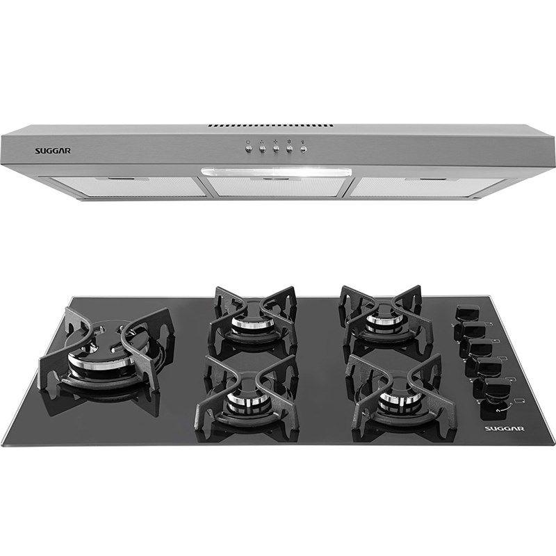 KIT Depurador 80cm Cooktoop ferro fundido preto 5 bocas 220v - Suggar ...