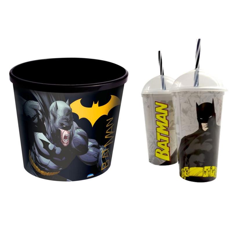 Kit do Batman com Balde Pipoca 2,1L e Copo Shake com Tampa e Canudo ...
