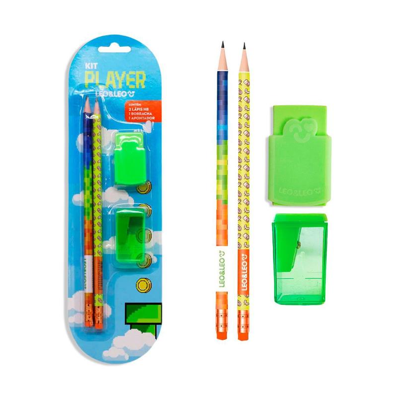 Kit Escolar Lápis Borracha E Apontador Leo & Leo Material Escola Menino ...