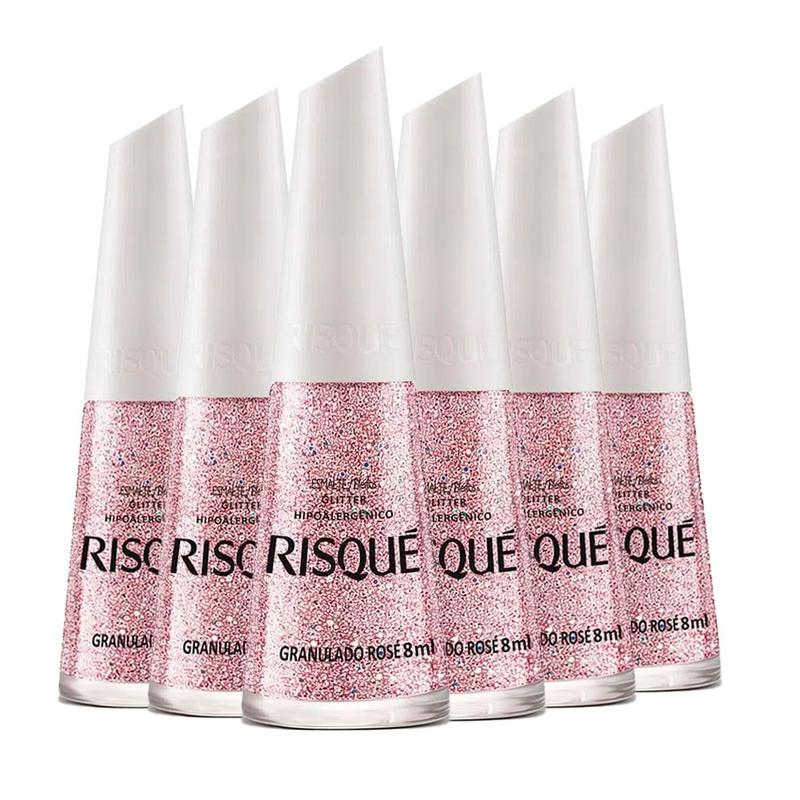 Kit Esmalte Risqué Efeitos Glitter Granulado Rosé 8ml - 6 unidades ...