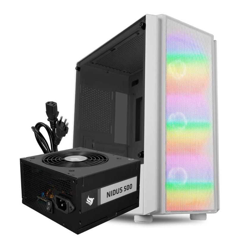 Kit Gabinete Gamer Pulsar White + Fonte Nidus 500W + Cabo de Força ...