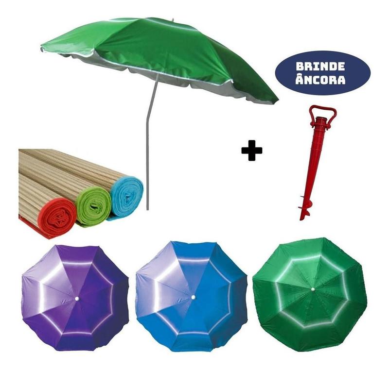 Kit Guarda Sol Praia Grande + Esteira De Praia Palha Furador - Sun Way ...