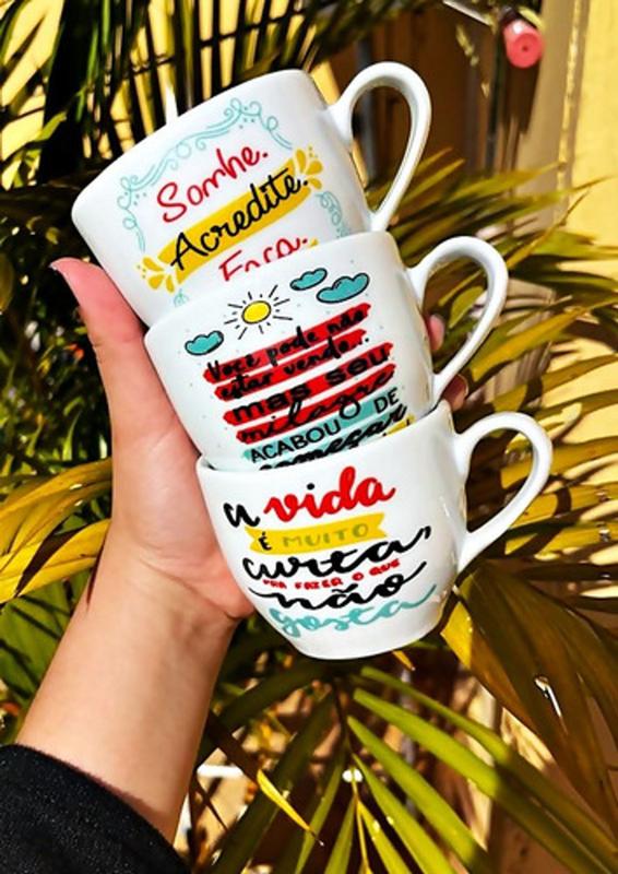 Kit Jogo 3 Xícaras Canecas Café Chá Porcelana Frases 170ml - Kit Stock ...