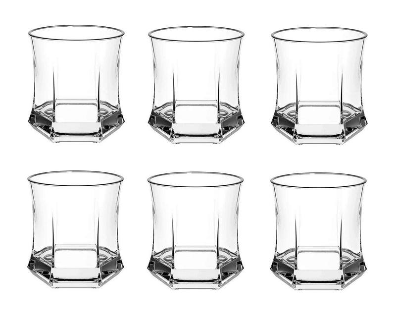 Hexa Rocks Kit Jogo 6 Copos De Vidro Whisky 250ml Hexa Rocks Peças Luxo - Cristar ...
