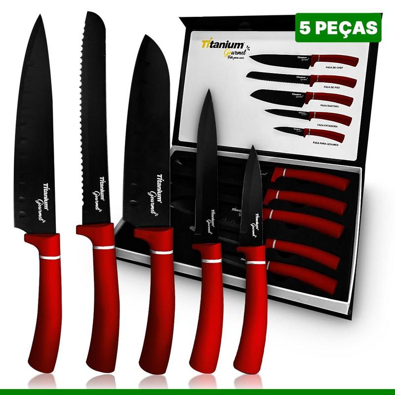 Kit Jogo de Facas de Cozinha Profissional Antiaderente 5 Peças Inox ...