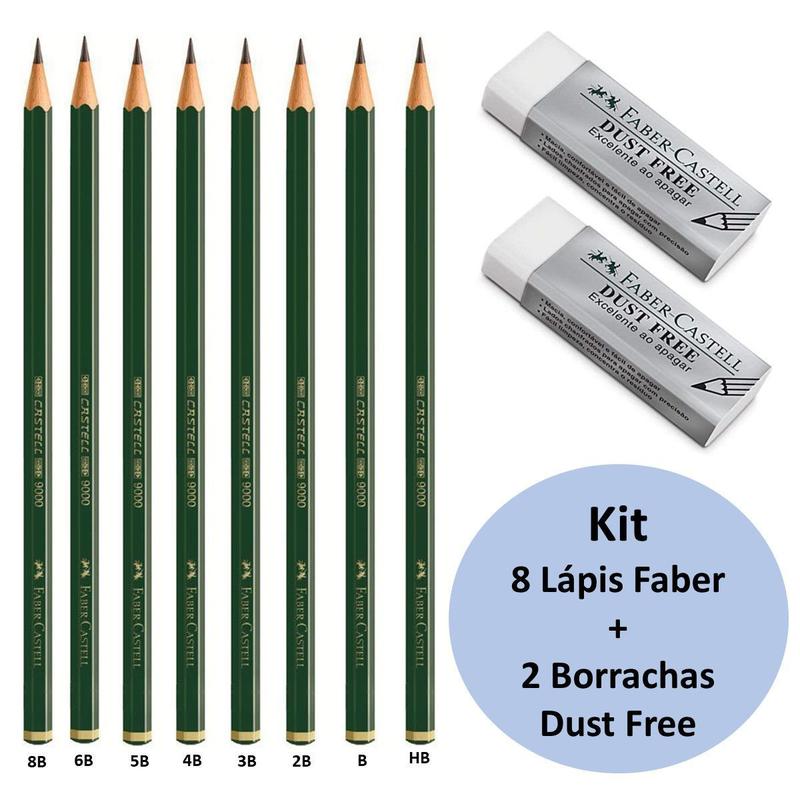 Kit Lápis para Desenho Profissional 8 ecolápis Grafite 9000 + 2 ...
