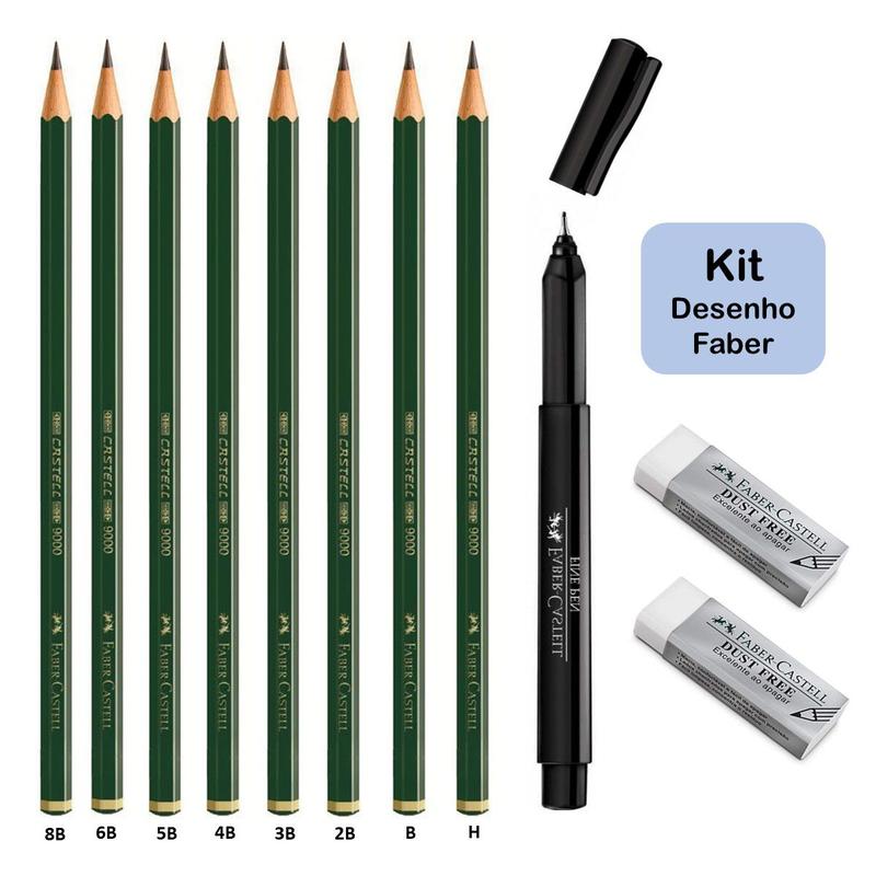 Kit Lápis para Desenho Profissional 8 un 9000 Faber Castell + Borracha ...