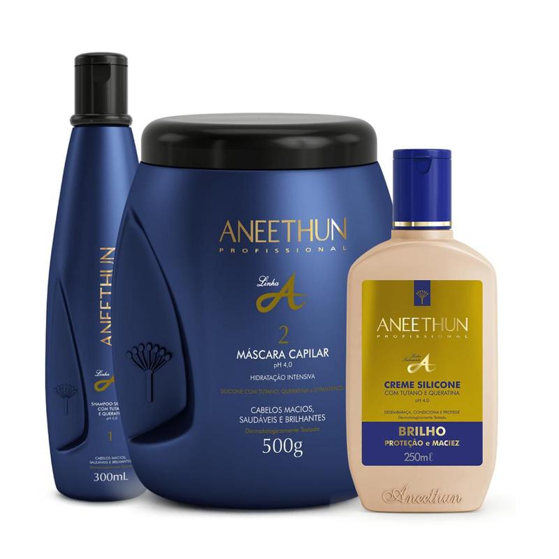 Kit Linha A Shampoo, Creme Silicone e Máscara Capilar aneethun Kit