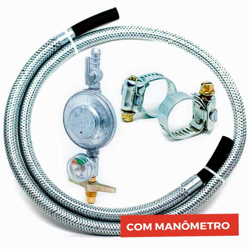 Kit Mangueira de Gás Fogão 1,0 MT + Registro com Manômetro - JP ...