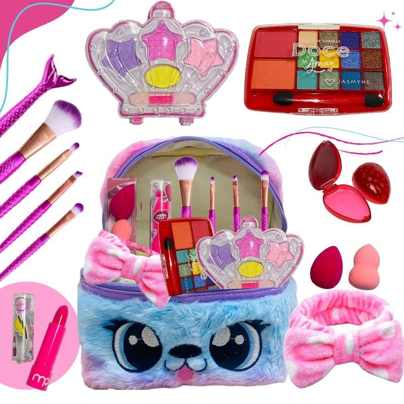 Kit Maquiagem Infantil Maleta +Pincel , Sombra e Batom - Miçangas Kids ...