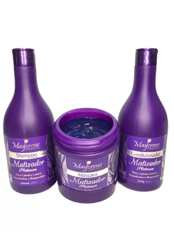 Kit matizador platinum maycrene 3x500g para cabelos loiros, grisalhos ...