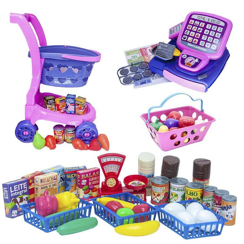 Kit Mercadinho Rosa Menina Comidinhas Registradora 71pç - Altimar ...