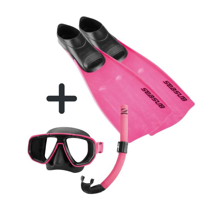 Kit Mergulho Pé De Pato E Snorkel Nadadeira Respirador - Rosa - SEASUB ...