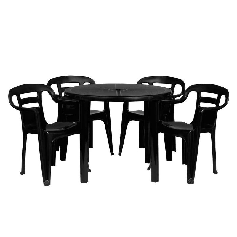 Kit Mesa Redonda Desmontavel + 4 Cadeiras de Plastico Preta Mor e Lazer ...