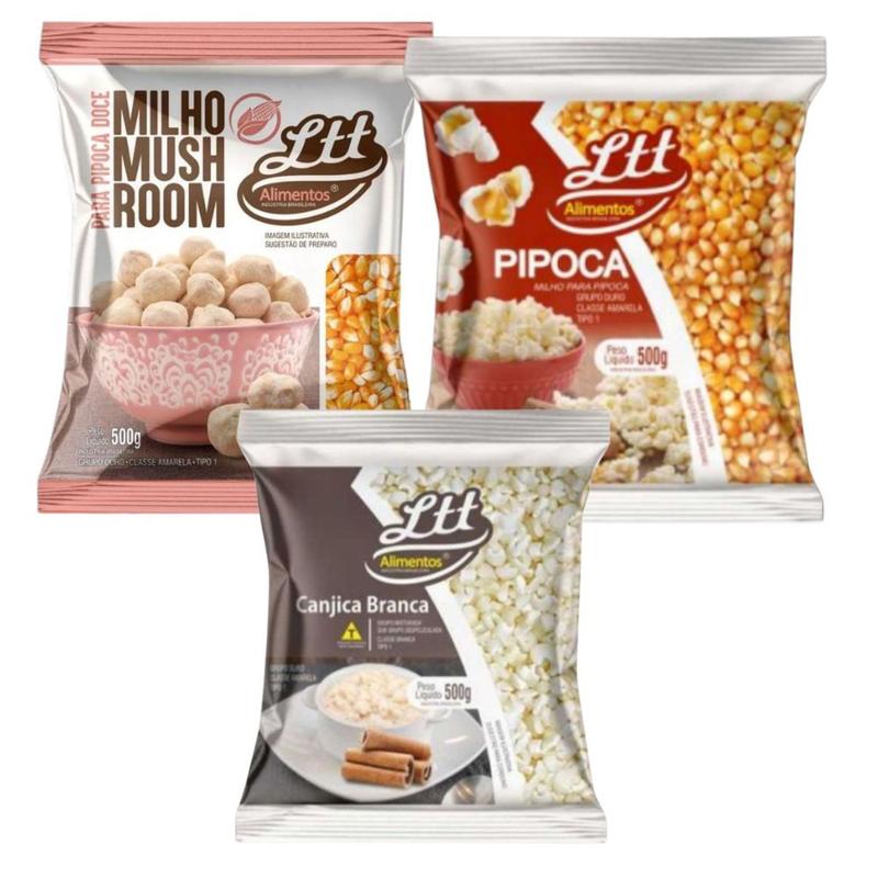 Kit Milho de Pipoca Mushroom 1kg + Pipoca Tipo1 500g + Canjica Branca ...