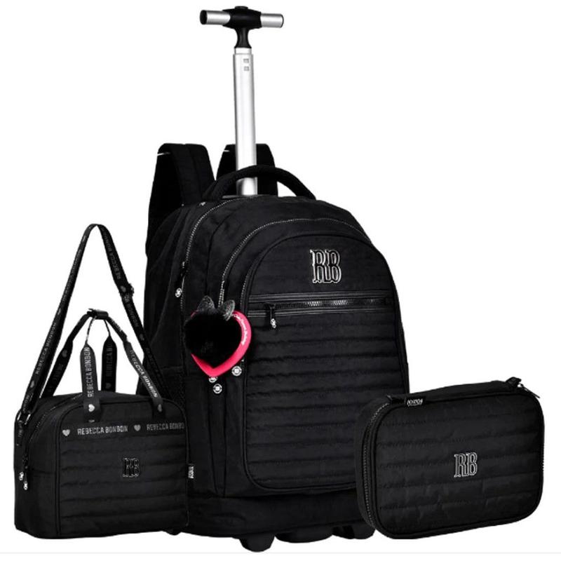 Kit Mochila de Rodinha Rebecca Bonbon Preta Clio Style RB24043KT ...