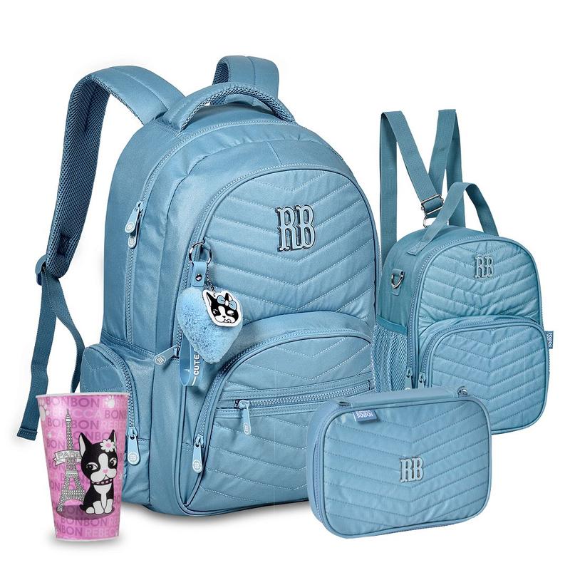 Kit Mochila Estojo Lancheira Metalizada Copo Rb Adolescente Rebecca ...