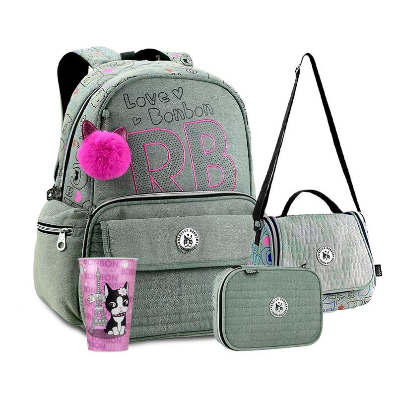 Kit Mochila Rebecca Bonbon Jeans Estojo e Lancheira RB - Material ...