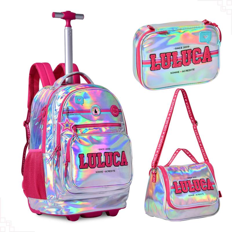 Kit Mochila Rodinha C/ Estojo E Lancheira Luluca Holográfica Coleção ...