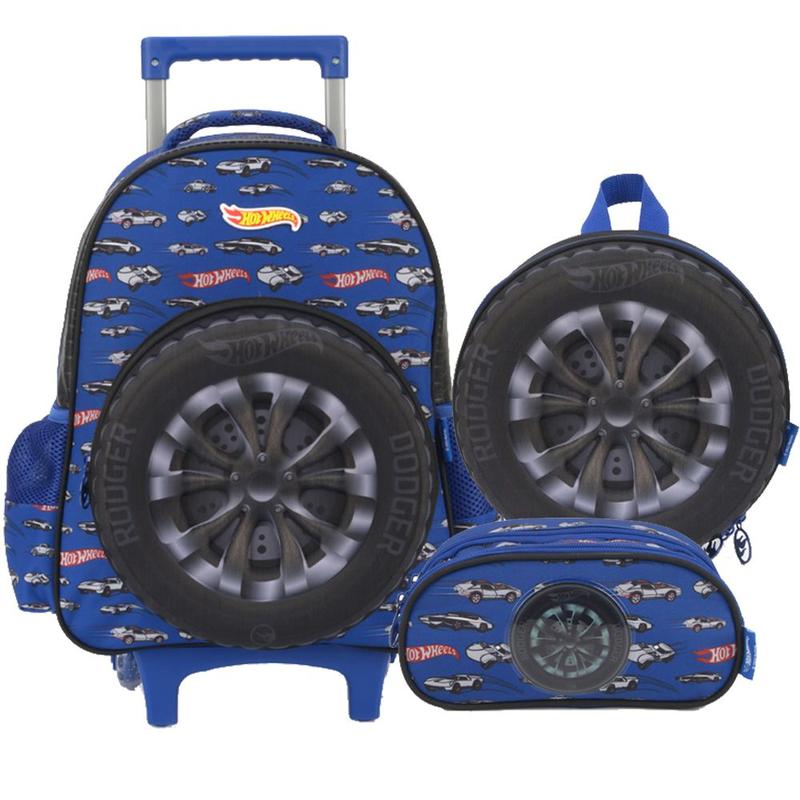 Kit Mochila Rodinha Lancheira e Estojo duplo Hot Wheels Pneu - Luxcel ...