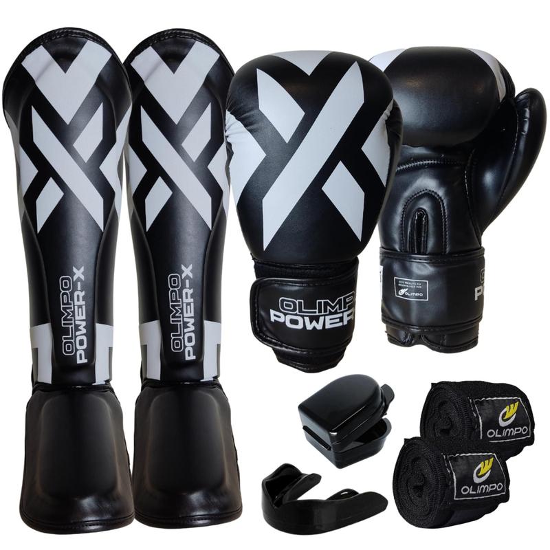 Kit Muay Thai Luva - Caneleira - Bolsa - Bandagem - Bocal Olimpo ...