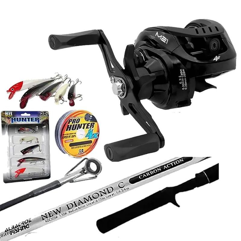 Kit Pesca 15kg Carretilha M21 Drag 5kg Vara 1,68mt e 5 Iscas - MARURI ...