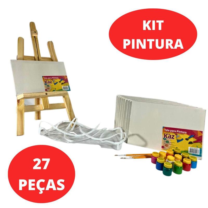 Kit Pintura Infantil Criança Tela, Cavalete Tinta Avental - Comprando ...