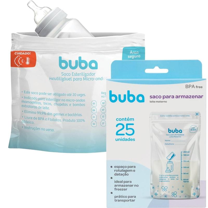 Kit Saco Esterilizador Mamadeira + Saco Armazenar Leite Buba ...