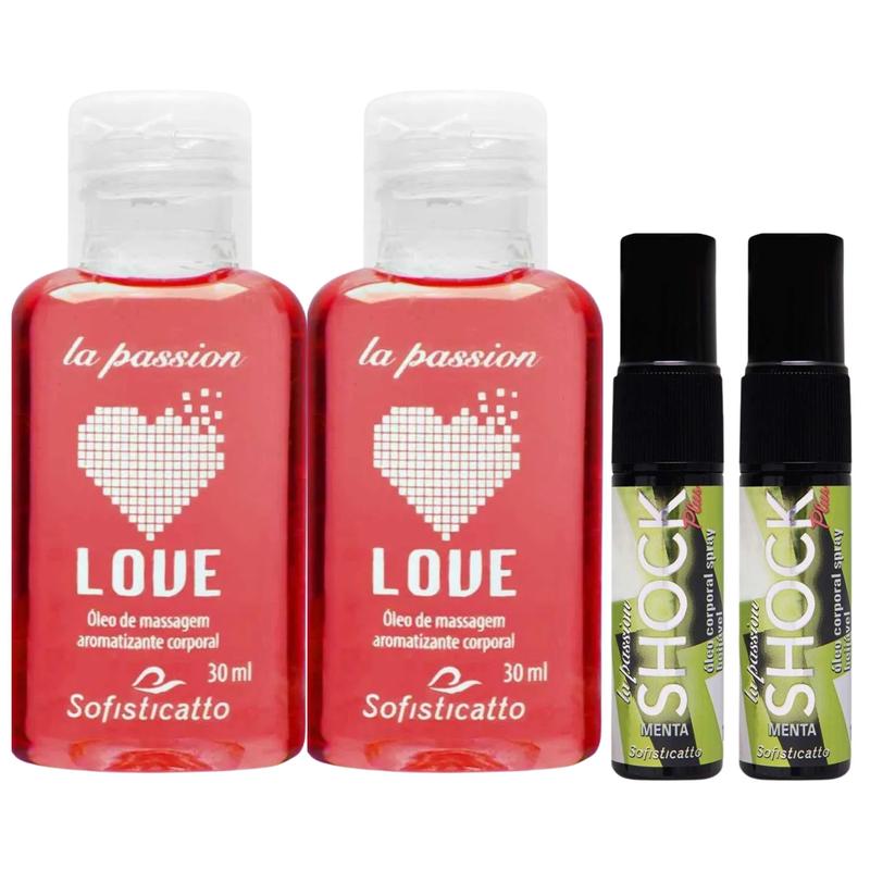 Kit Sensual: 2 Óleo Spray Shock Plus Menta + 2 Óleo Beijável Love