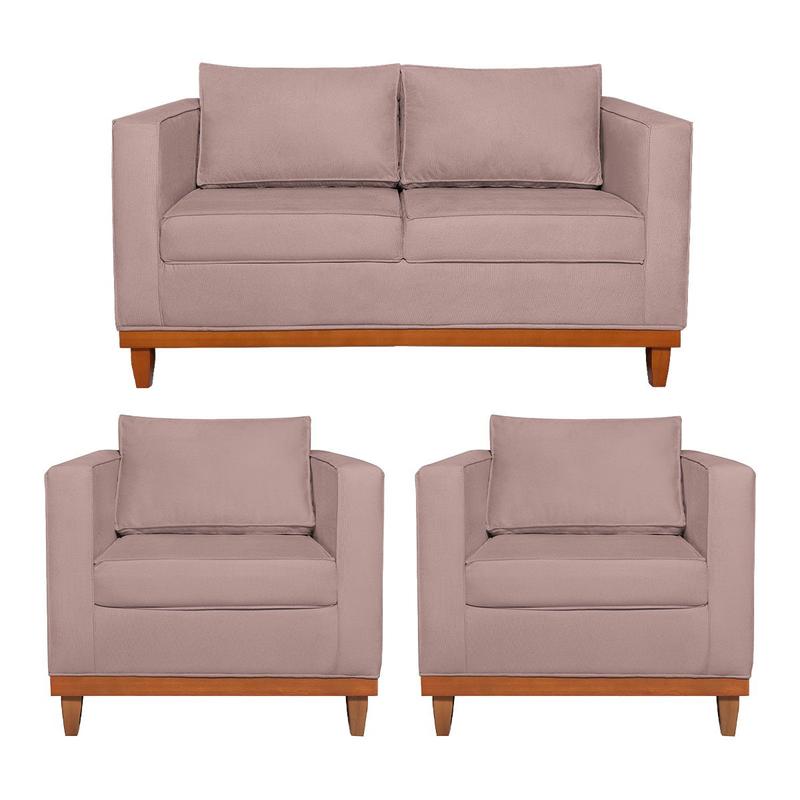 Kit Sofá 3 Lugares e 2 Poltronas Europa 180 cm Estilo Conforto e ...