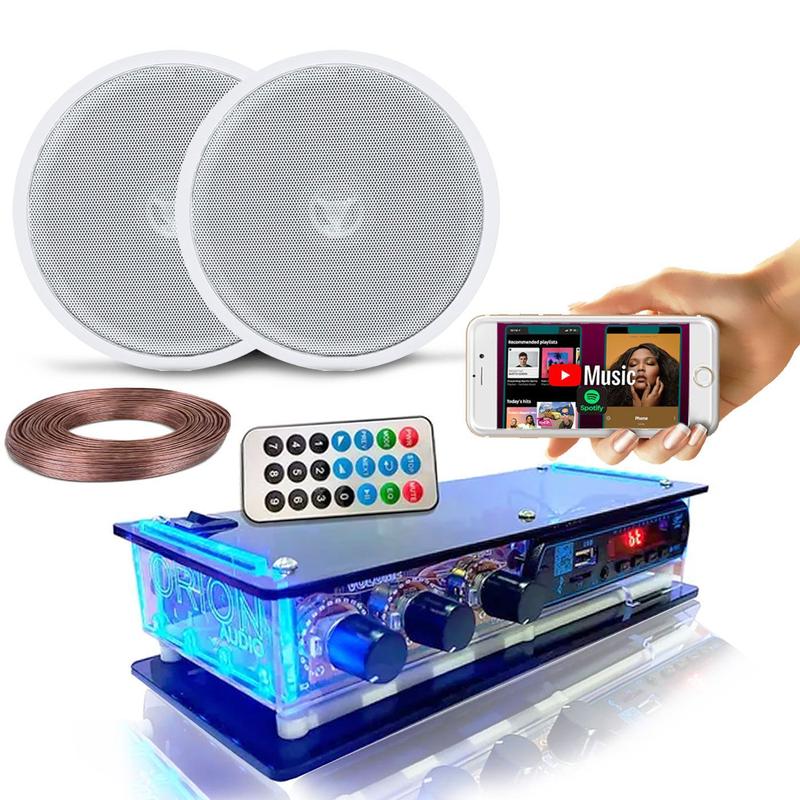 Kit Som ambiente Bt Sala Quarto 20mfio 2 Falante Teto gesso embutir ...
