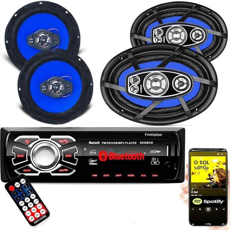 Kit Som Carro Radio Mp3 Bluetooth + Falante 6 Pol + 6x9 310w - FIRST ...
