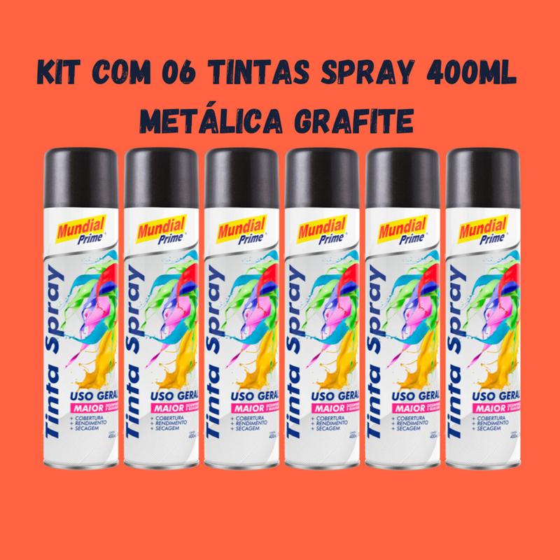 Kit Tinta Spray Metálica Grafite 400ml Mundial Prime 6 Unidades - Tinta ...