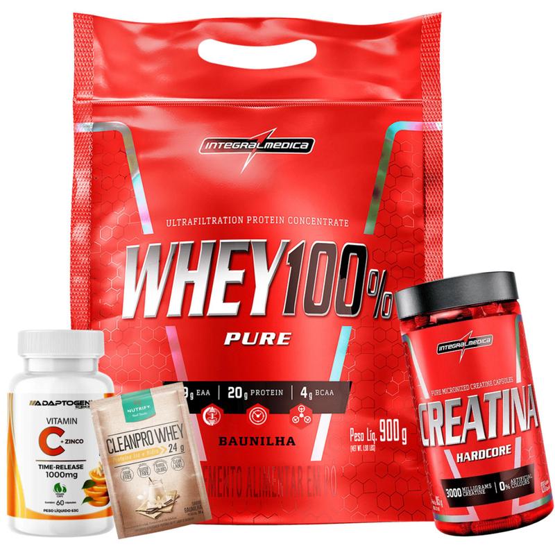 Kit Whey 100% Pure Protein Concentrado - Refil - 900g + Creatina 120 ...